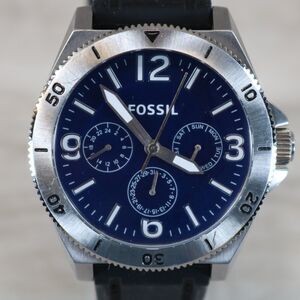 Fossil Chronograph Men's Watch – Pre-Owned, New Battery, Round, Blue